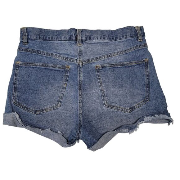 Love Tree High Waisted Demin Shorts Cuttoff Raw Hem Blue Jean Womens Large - Picture 2 of 7